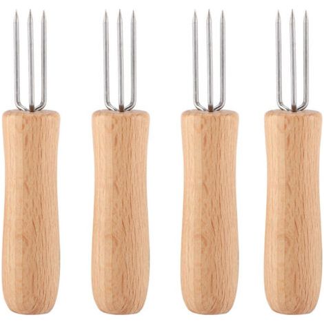 4 Fourchettes en Acier Inoxydable avec Manche en Bois pour Barbecue et Fruits (1/5)