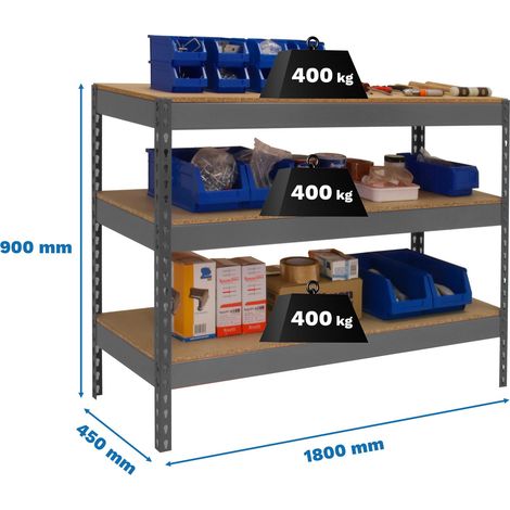 Simonrack Arbeitsbank grau und Holz 900x1800x450 mm