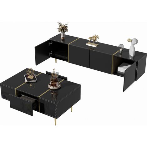 GagaEnsemble meuble TV et table basse moderne en noir brillant (1/5)