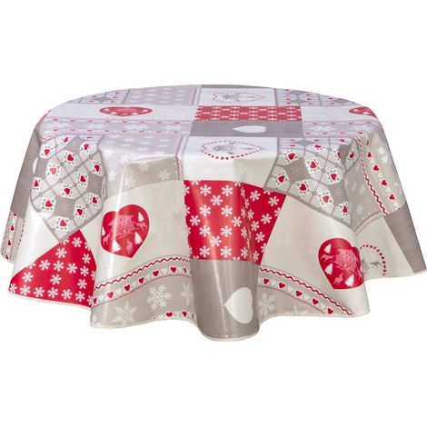 Nappe ronde en toile cirée 135 cm – Imperméable et anti-tâches – Entretien facile – Décor vintage campagne Audrey – CPM