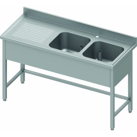 Plonge Inox Avec Renfort et Dosseret - Double Cuve à Droite ou Gauche - Gamme 700 - Stalgast