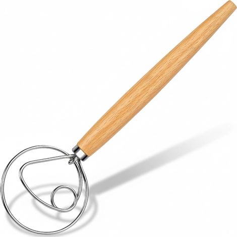 Dänischer Teigkneter aus Edelstahl mit Holzgriff, Knethaken für Sauerteigbrot, 33 cm Einzelschlaufe