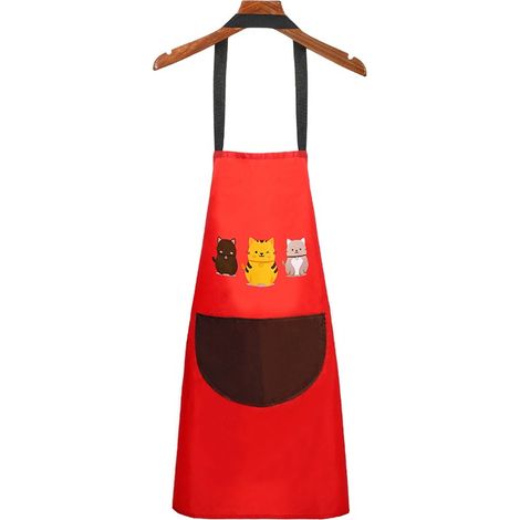Tablier de cuisine sans manches, imperméable et résistant à l'huile, avec fonction séchage des mains - Tablier de cuisine rouge en polyester (1/3)