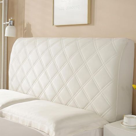 Housse de tête de lit extensible en peluche lavable – Protection anti-poussière – Compatible jusqu'à 180cm – Couleur blanche (1/4)