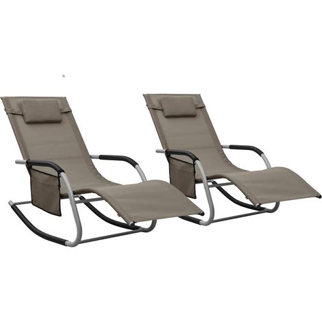 Chaises longues lot de 2 Textilène Taupe et gris (1/5)