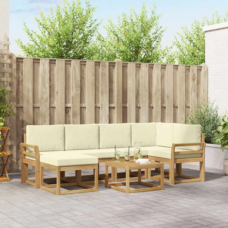 vidaXL Outdoor-Sofagarnitur 7 pcs Weiß und Creme Massivholz Akazie (1/5)