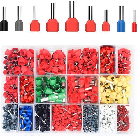1200 Pièces Embouts de Cablage, 0.5-16mm² Cosses et Kits, Embouts de Câble Isolés Double, Cosse à Sertir Viroles Connecteur pour Connexion de Fils, Pince Électricien (1/5)
