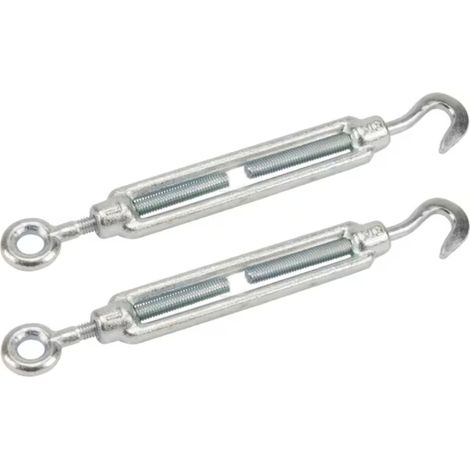 2x Tendeur avec œillet et crochet en acier galvanisé DIN 1480 Câble Chaine Fil Serrage Construction Tension, filetage M6 (1/4)