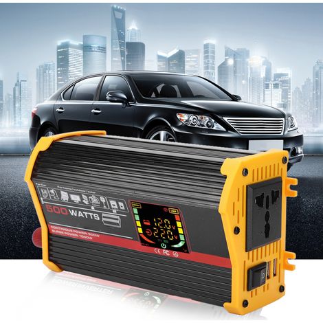 500-W-Wechselrichter (12 V DC auf 220 V AC) mit Farb-LCD-Bildschirm, USB-Anschluss, Kfz-Spannungswandler, schwarzem Transformator, Zigarettenanzünderstecker und Adapterladegerät (1/5)