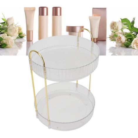 Tour Cosmétique Rotatif 2 Étage Organisateur Rotation 360° Espace Optimisé Rangement Pour Salle de Bain Chambre Cuisine Blanc Transparent Matériel Résistant à l'eau Fer+PP (1/5)