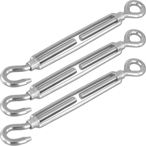 Lot de 3 Tendeurs Élastiques Réglables en Acier Inoxydable 304 M12 avec Crochets 15.5mm Tendeur de Câble pour Clôture, Tension de Fil, Fixation 300-455mm (1/5)