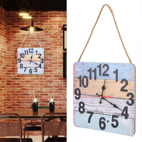 Horloge murale carrée silencieuse de style industriel, décoration intérieure, horloge décorative rétro commerciale (1/5)
