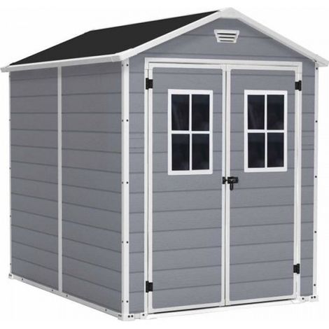 Keter – Abri de jardin résine 4,4 m² – Plancher en PVC – Double porte verrouillable – Résistant aux intempéries – Pour rangement outils (1/5)
