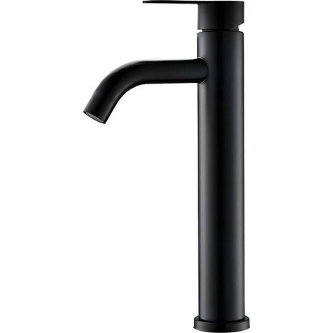 Schwarzer Waschtischhahn, Einhebelmischer mit 60 cm langem Anschlussschlauch für Aufsatzwaschbecken, wassersparend (1/4)