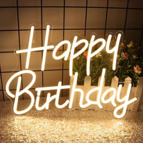 Beyamis Néon Joyeux anniversaire – jaune, intensité variable, décoration murale (1/5)