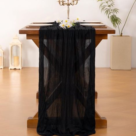 Mesa de cocina de 1 pieza de 300 x 90 cm, estilo bohemio, de malla, ideal para bodas, cumpleaños, despedidas de soltero y banquetes. Color: Negro (1/5)