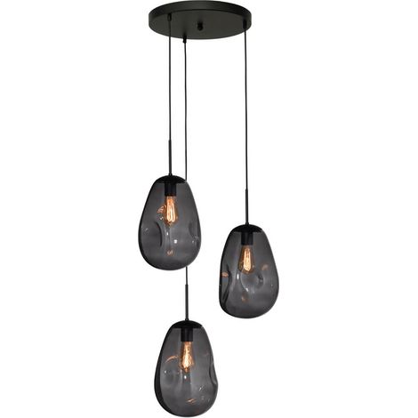 Lampe suspendue Lava 3x verre fumé Ø 22,5cm - 2762-05-35-3-05-60