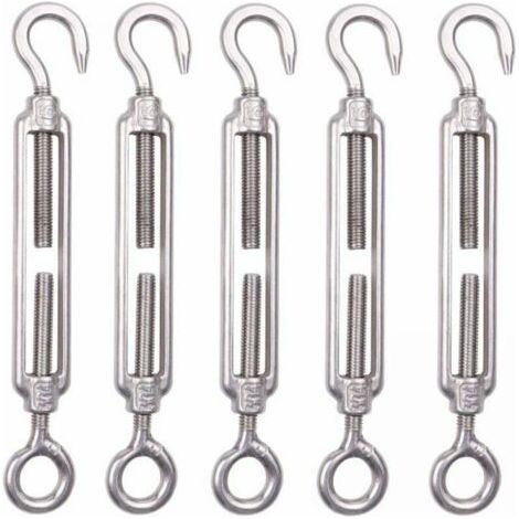 QORVA-Lot de 5 M8 Tendeur Cable Inox 6mm Tendeur Cloture Crochet Tendeur 304 en Acier Inoxydable Réglable Tendeur Grillage pour Corde Cable Fil à Linge Jardin Grillage