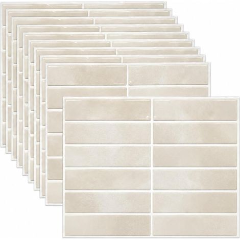 Crédence Adhésive Pour Cuisine, 10 Pièces 3D Credence Adhesive pour Cuisine, Autocollants pour Carrelage étanches, adaptés aux Cuisines et aux Salles de Bains (Beige, 22.9x29cm) (1/4)