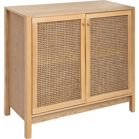 Pegane – Buffet en bois plaqué frêne et cannage rotin beige – Longueur 100 cm – Profondeur 45 cm – Hauteur 89,5 cm – Facile à monter (1/4)