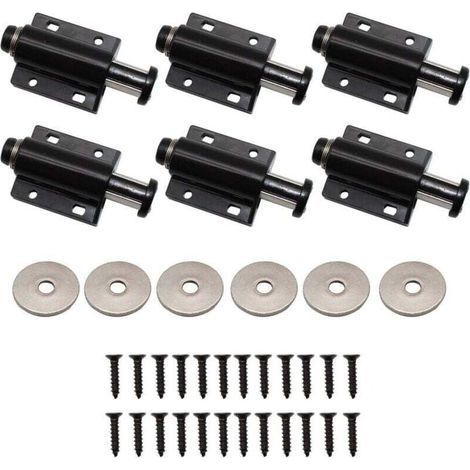 pair 6 Pièces Loquets Magnétiques, Fermeture Push, Amortisseur de Porte Magnétique, Aimant Poussoir, Pression Attrape, pour Armoire Tiroir Placard (Noir) (1/4)
