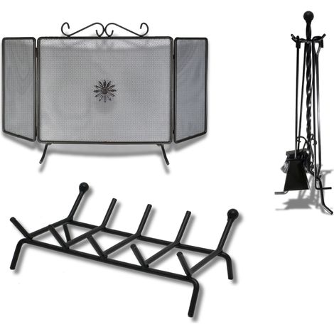Kit camino 3 pezzi in ferro battuto verniciato con brucialegna 4 barre parascintille diritto gruppo camino (1/4)