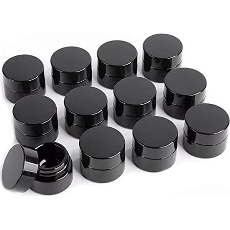 Frascos de vidrio pequeños, resistentes a los rayos UV, de 10 g de grosor, de color negro y con tapa, Frascos rellenables (12 unidades) (1/4)