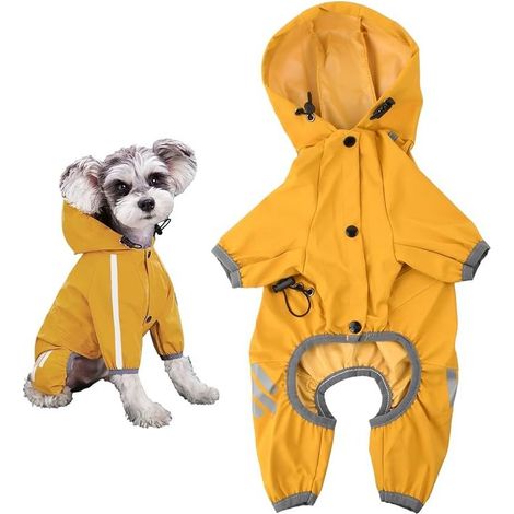 Dog Raincoat with Hood Rain Coat for Dogs Poncho Adjustable with 4 Legs for Dogs with Reflective Strips for Small Medium Dogs (XXL) (1/5)