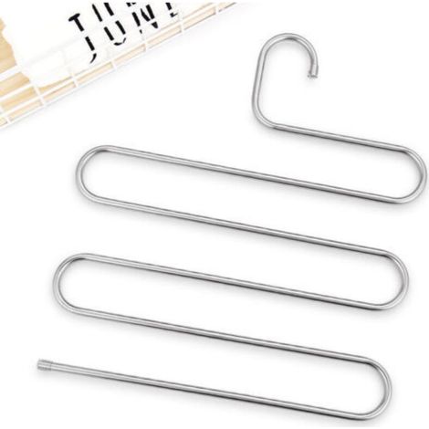 (14.17 x 13.38 inches, 2-pack, ribbon) S-Type Stainless Steel Clothes Pants Hangers Closet Storage Organizer for Trousers Jeans Scarf Hanging (1/5)