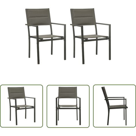 The Living Store Chaises de jardin lot de 2 Textilène acier Gris et anthracite - Chaise De Jardin - Mobilier De Jardin - Chaise Extérieure - Fauteuil De Jardin - Textile (1/5)