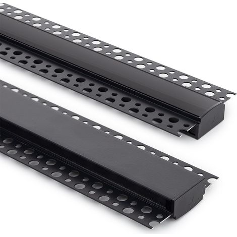 Perfil Aluminio Integrado en Escayola/Pladur para Tira LED hasta 20 mm con Tapa Continua Negro 2 m Negro traslúcido (1/5)
