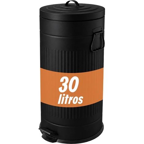 Relaxdays Cubo de basura retro, 30 l, cocina, pedal, cierre suave, cubo interior extraíble, metal, negro