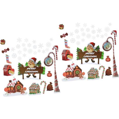 Lot De 2 Autocollants De Noël Pour Fenêtre Flocons De Neige Père Noël Décorations Pour Vitrines De (1/5)