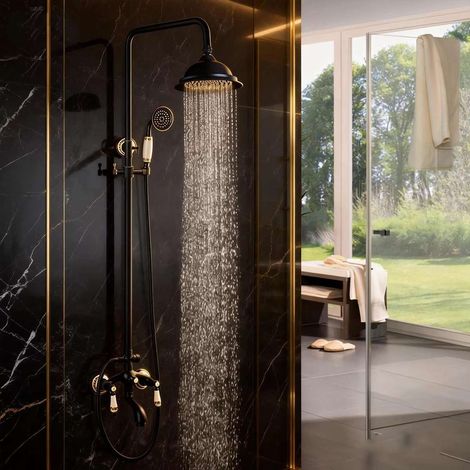 Colonne bain douche mélangeur noire style rétro 25cm, Graz (1/5)