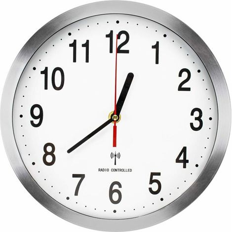 Horloge Murale Silencieuse Radio Contrôlée pour Salon Cuisine Bureau Chambre Aluminium, 25cm (1/5)