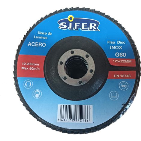 SIFER sifer disco laminas lija acero inox 125x22. grano   60