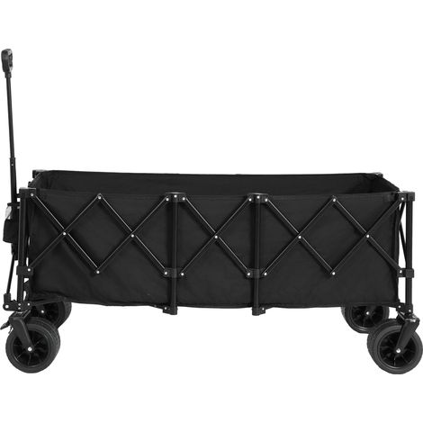 Foldable Extended Wagon with 220lbs Weight Capacity, Heavy Duty 300L Folding Utility Garden Cart with Big All-Terrain Beach Wheels & Drink Holders. Black