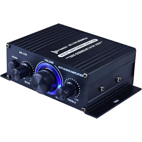 Mini HiFi Audio Power Amplifier 12V DC - Portable Dual Channel Stereo Audio Receiver - Black