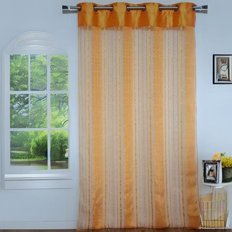 Voilage Safran à Fines Rayures Jaune safran 140x240 cm