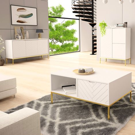 Wohnzimmer Set 3-teilig modern in weiß matt mit gefrästen Fronten ANGERA-140 (1/5)