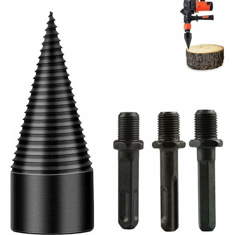 Foret à bois KZQ 42 mm pour fendre le bois de chauffage, foret hélicoïdal et coupe-cône pour un usage domestique avec 3 poignées. (1/5)
