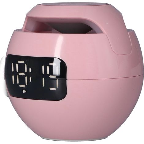 Réveil multifonctionnel Bluetooth 5.0 avec enceinte rechargeable en forme de boule, portable et sans fil, avec horloge intégrée, pour chambre ou bureau, rose G90S (1/5)