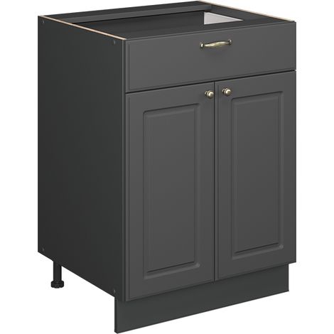 Mobiletto base per cucina Fame-Line, Landhaus antrazit-oro, 60 cm con cassetto, PL Rovere, Vicco