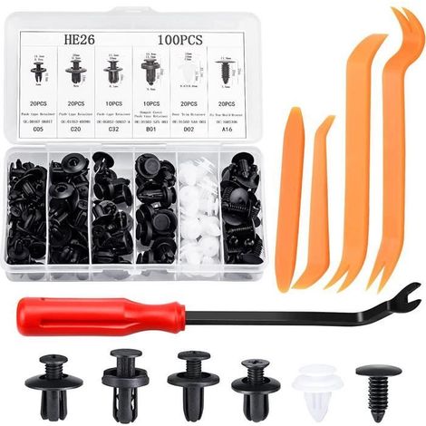 100 Pièces Rivet Clips Plastique Rivets Plastiques Fixation de Protection avec Multi Formes et Tailles Universel (1/4)