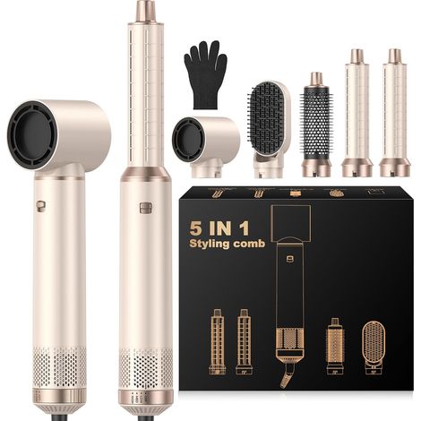 Airstyler Fer à friser 5 en 1 1000 W avec brosse à air chaud, sèche-cheveux ronde, fer à friser, brosse à lisser, coiffeur à 3 températures pour le volume, le lissage, les (1/5)