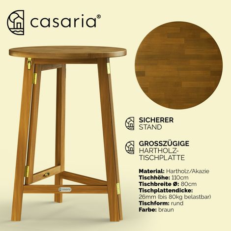 CASARIA® Stehtisch Hartholz Akazie Klappbar 110cm Hoch Ø80 cm Rund Rustikal Indoor Outdoor Bistrotisch Biertisch Gartentisch Klapptisch Partytisch Bartisch (1/3)