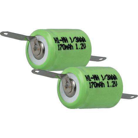 vhbw 2x Akku Ersatz für 1/3AAA für Modellbau (170mAh, 1,2V, NiMH, Grün, mit Z-Lötfahne)