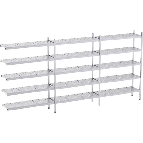 Rayonnage en Acier Inoxydable d'Angle Clayettes Perforées - 4090 à 4920 mm - 5 Niv - P400 - Distform'