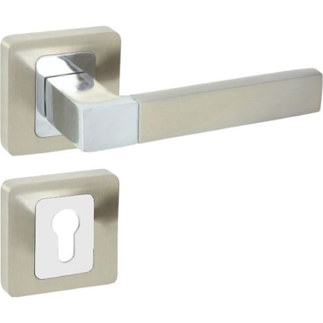 DOMINO Poignée de porte ERIS QR M6/M9 PZ Poignée avec plaque PZ pour cylindre profilé Chrome/nickel brillant (1/5)