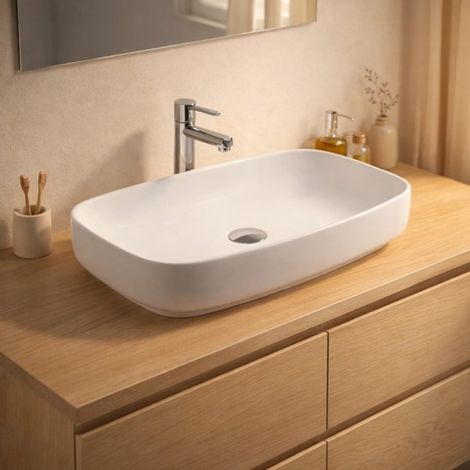 Lavabo da appoggio 1 vasca in ceramica 60x38 colore bianco lucido LAV43560